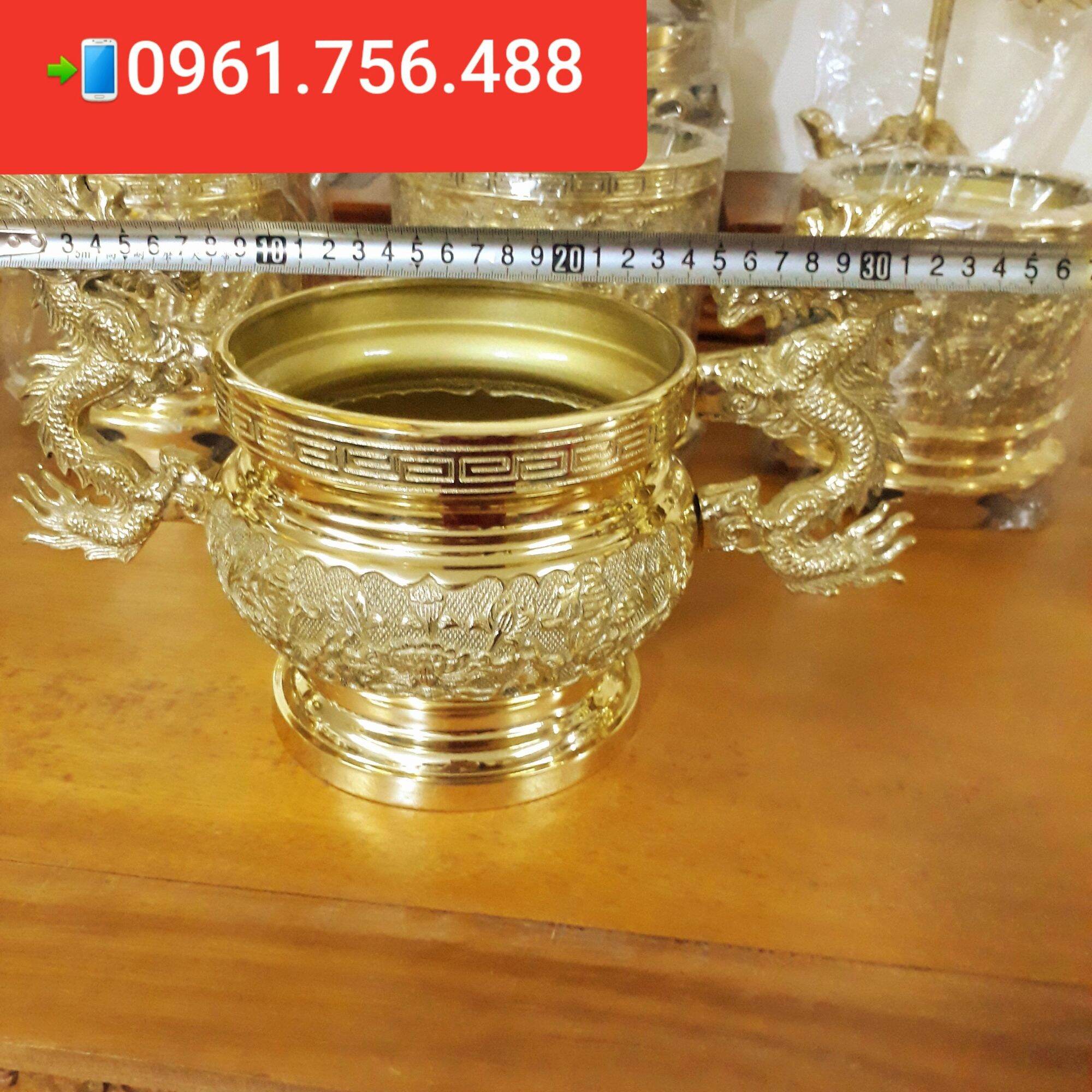 Lư hương bát hương tai rồng đồng vàng 17cm