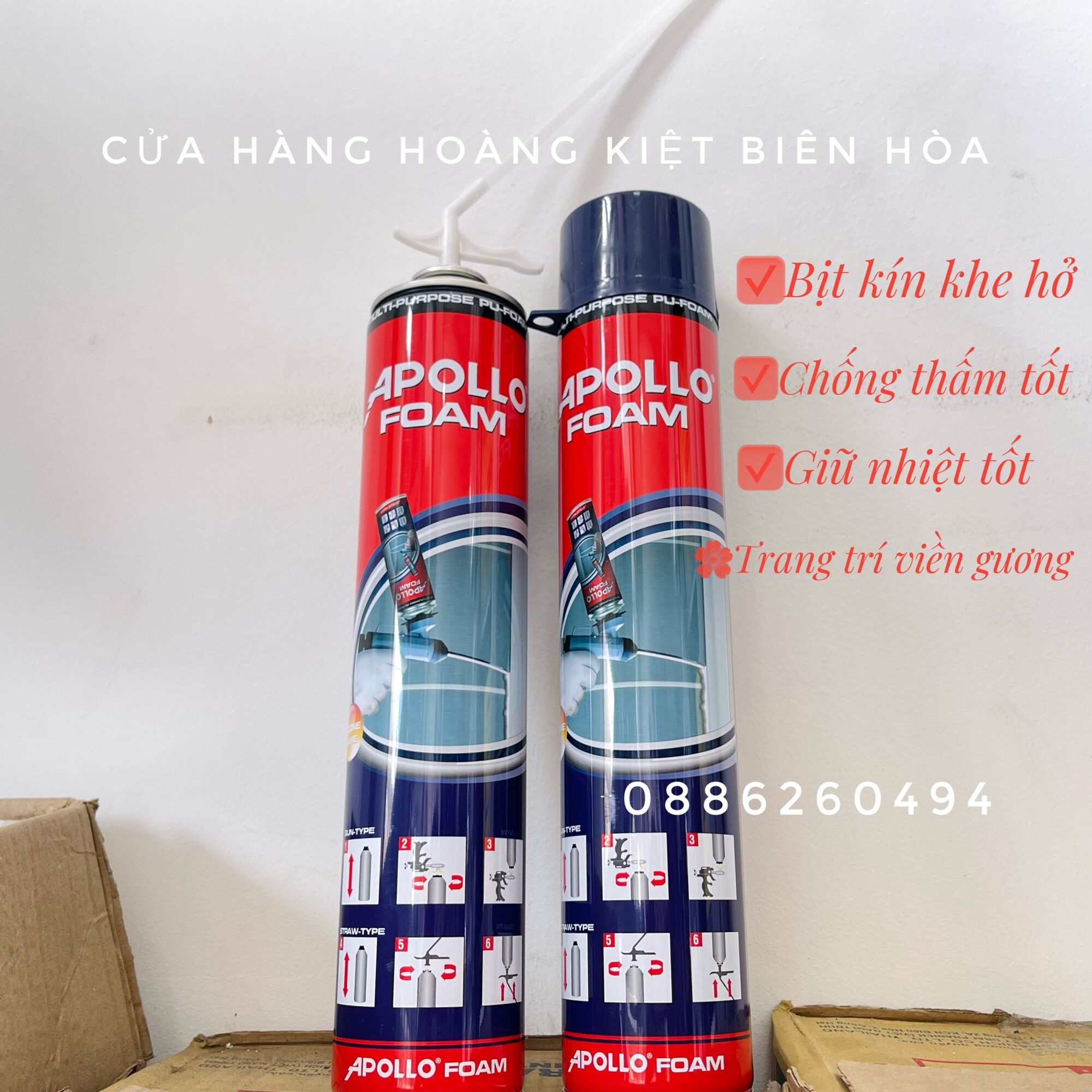 Keo bọt nở chống thấm apollo foam dạng vòi 750ml