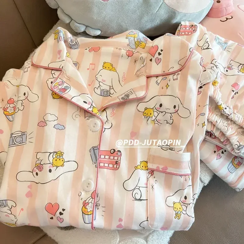 Sanrio đồ ngủ Kawaii cinnamoroll phim hoạt hình dễ thương quần dài tay áo hộ gia đình mùa hè cô gái trái tim quần áo phù hợp với món quà sinh nhật