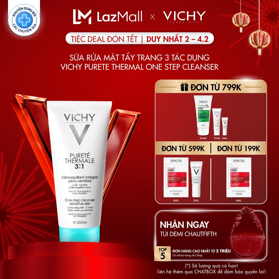 Sữa rửa mặt tẩy trang 3 tác dụng Vichy Purete Thermal One Step Cleanser