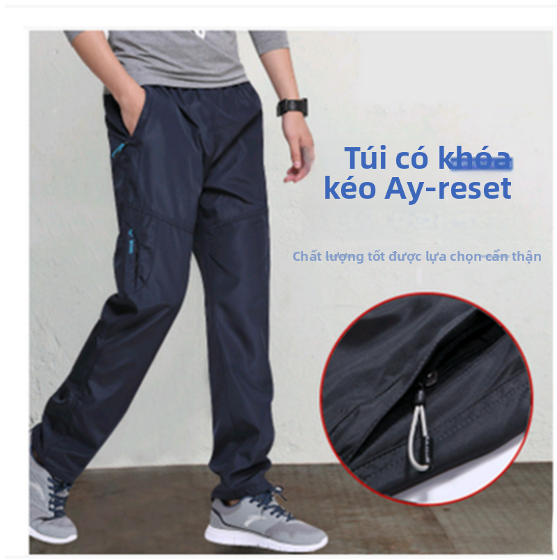 Quần Dài Thể Thao Nam Dáng Rộng Mùa Xuân Hè Mỏng Bằng Vải Trượt Nhanh Khô Chống Gió Chống Thấm Nước Cỡ Lớn Quần Dài Thể Thao