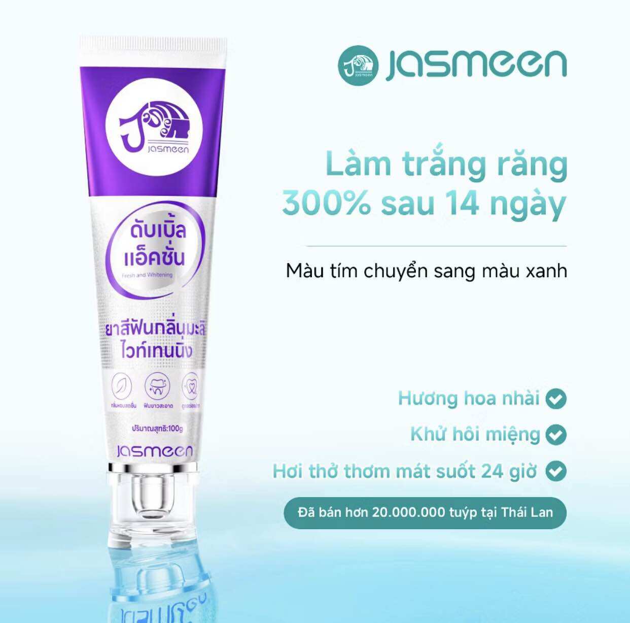 Kem Đánh Răng - JASMEEN Làm Trắng Răng loại bỏ cao răng hôi miệng tẩy ố vàng -100g
