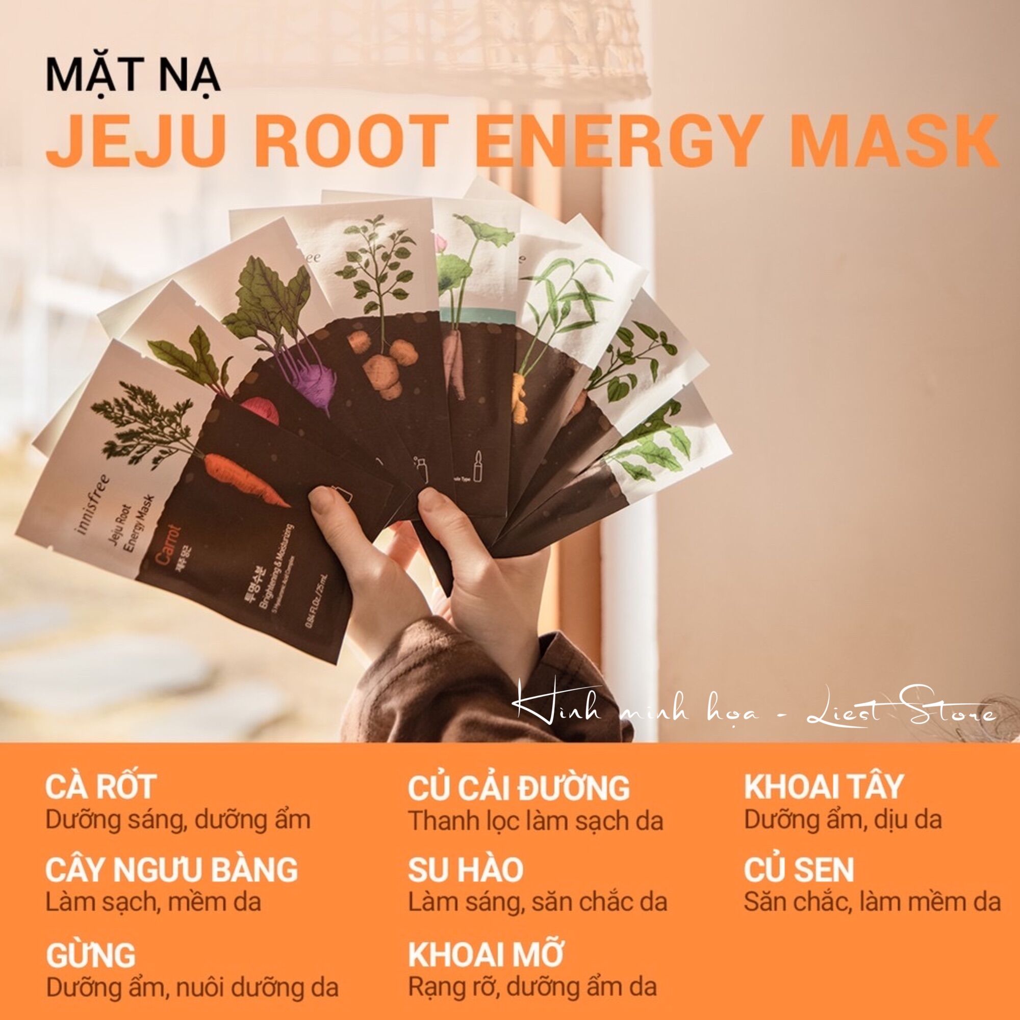 Mặt nạ dưỡng ẩm innisfree mặt nạ dưỡng sáng da cà rốt innisfree Jeju Root Energy Mask 25ml, Liest Store