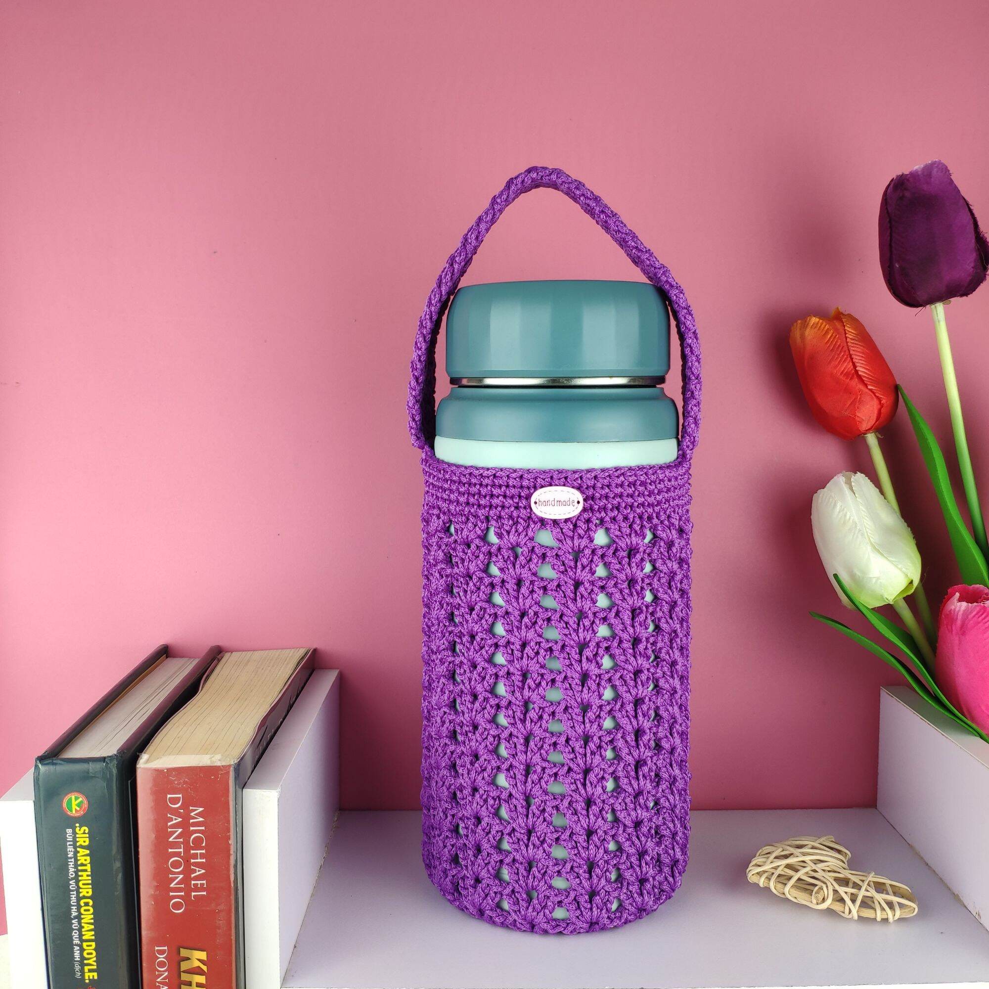 Túi đựng bình giữ nhiệt handmade size 1200ml, màu tím