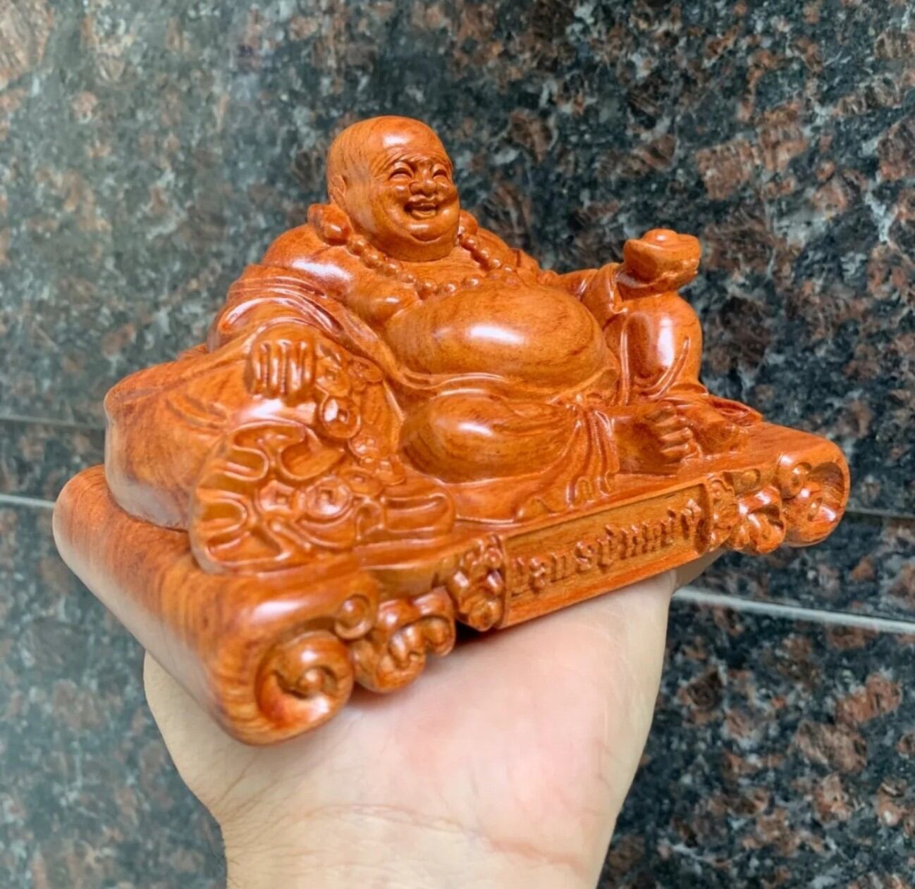 Tượng để xe bằng gỗ hương , phật di lặc vạn sự như ý gỗ hương đá