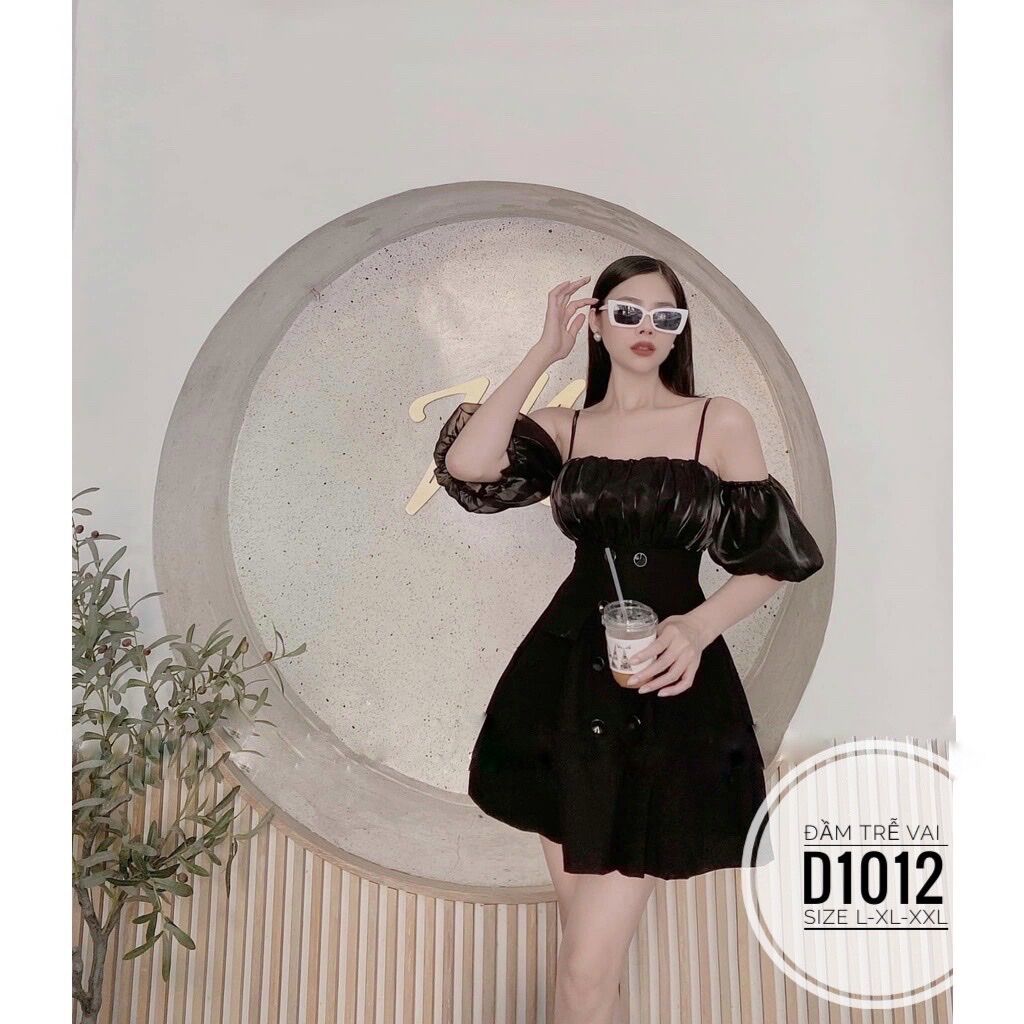60-90kg Bigsize ĐẦM TRỄ VAI PHỐI NÚT D1012