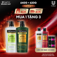 Combo Dầu Gội, Dầu Xả TRESemmé Salon Detox Cho Tóc Sạch Sâu Gừng Và Trà Xanh Dưỡng Tóc Chắc Khỏe 640g, 620g