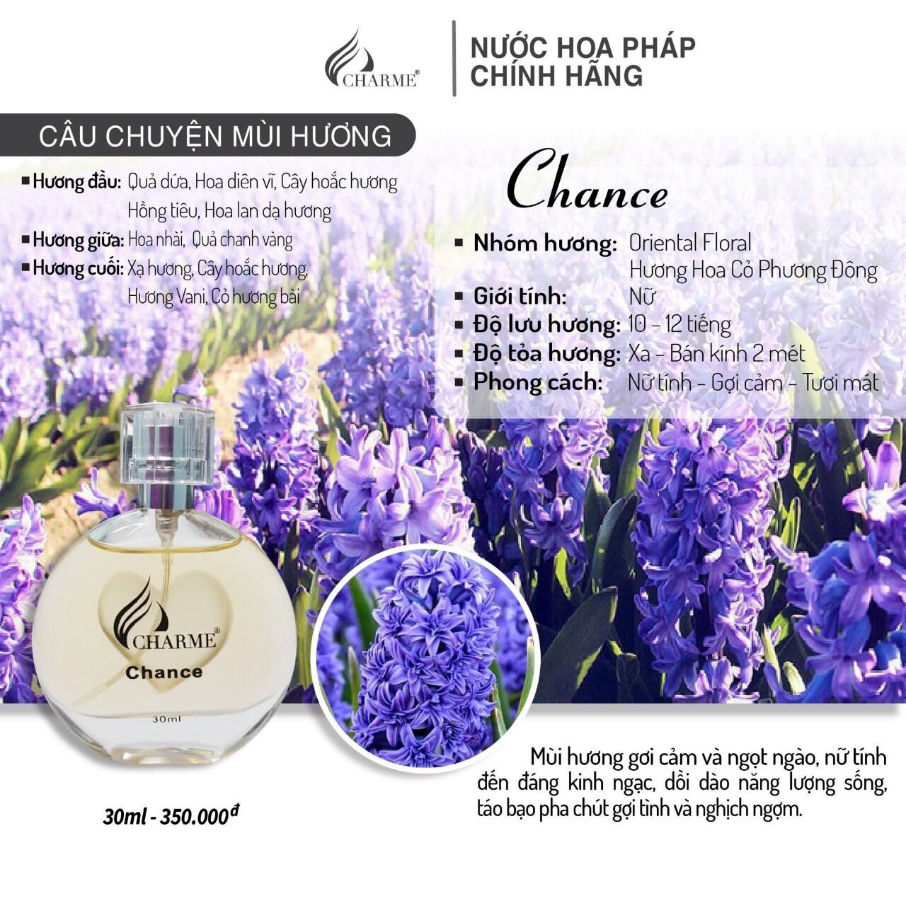 Nước Hoa Nữ Charme Chance 30ml,Chính Hãng,Cao Cấp,Thơm Lâu