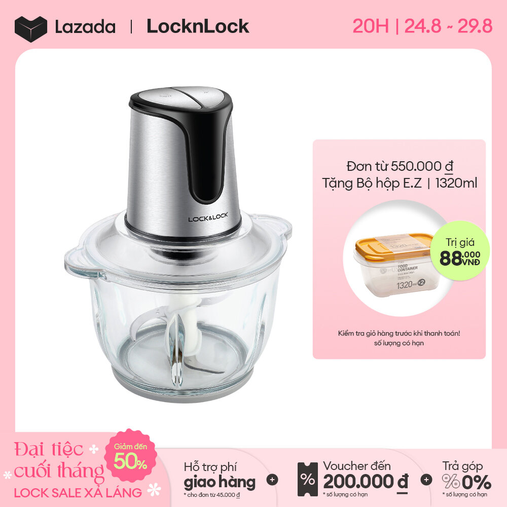 EJM171 - Máy xay thịt đa năng Lock&Lock 2L 300W - Cối thủy tinh, Lưỡi dao kép thép không gỉ, 2 cấp độ xay - chính hãng - Bảo hành 2 năm