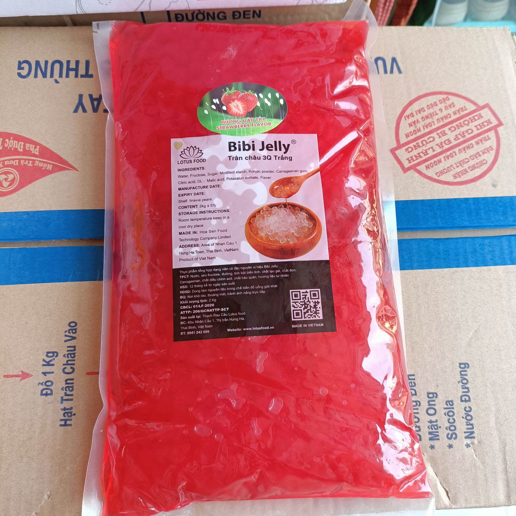 Trân Châu 3Q Bibi Jelly vị DÂU túi 2Kg - Topping cho trà sữa