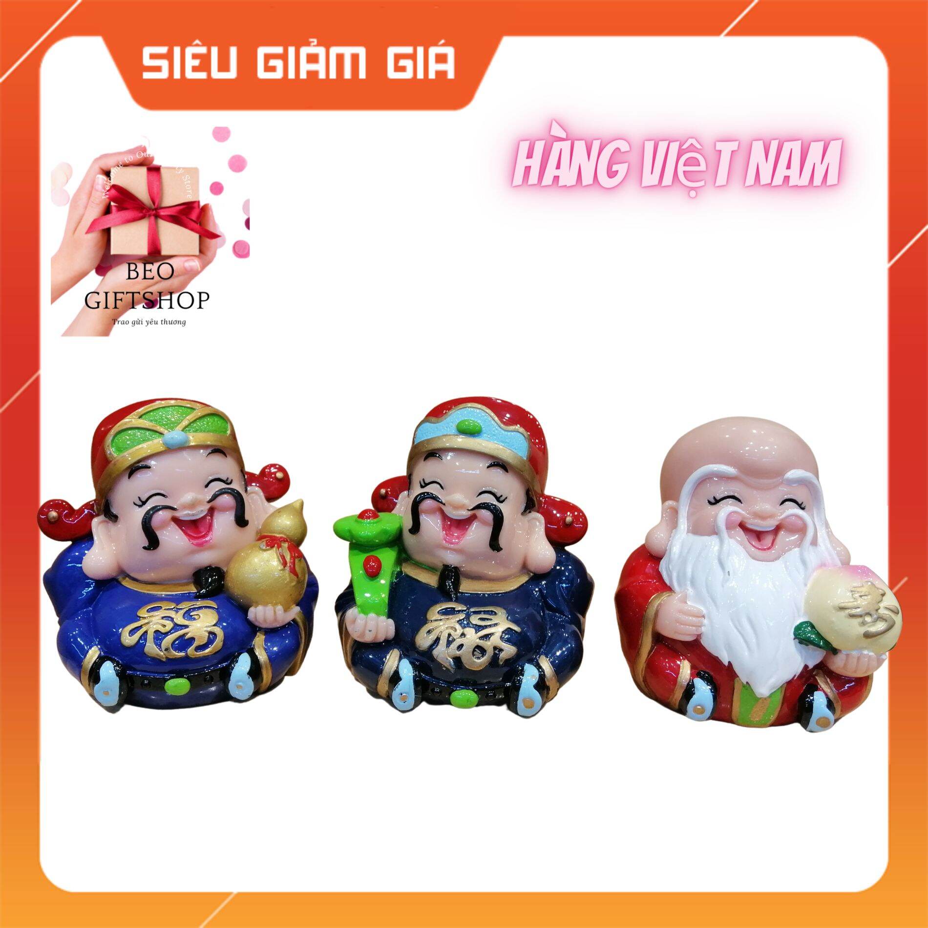 Phúc lộc thọ bộ 3 ông dáng tròn cao 10.5 cm