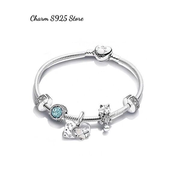 Combo bộ vòng tay mix 5 hạt charm hoạ tiết mèo bạc s925