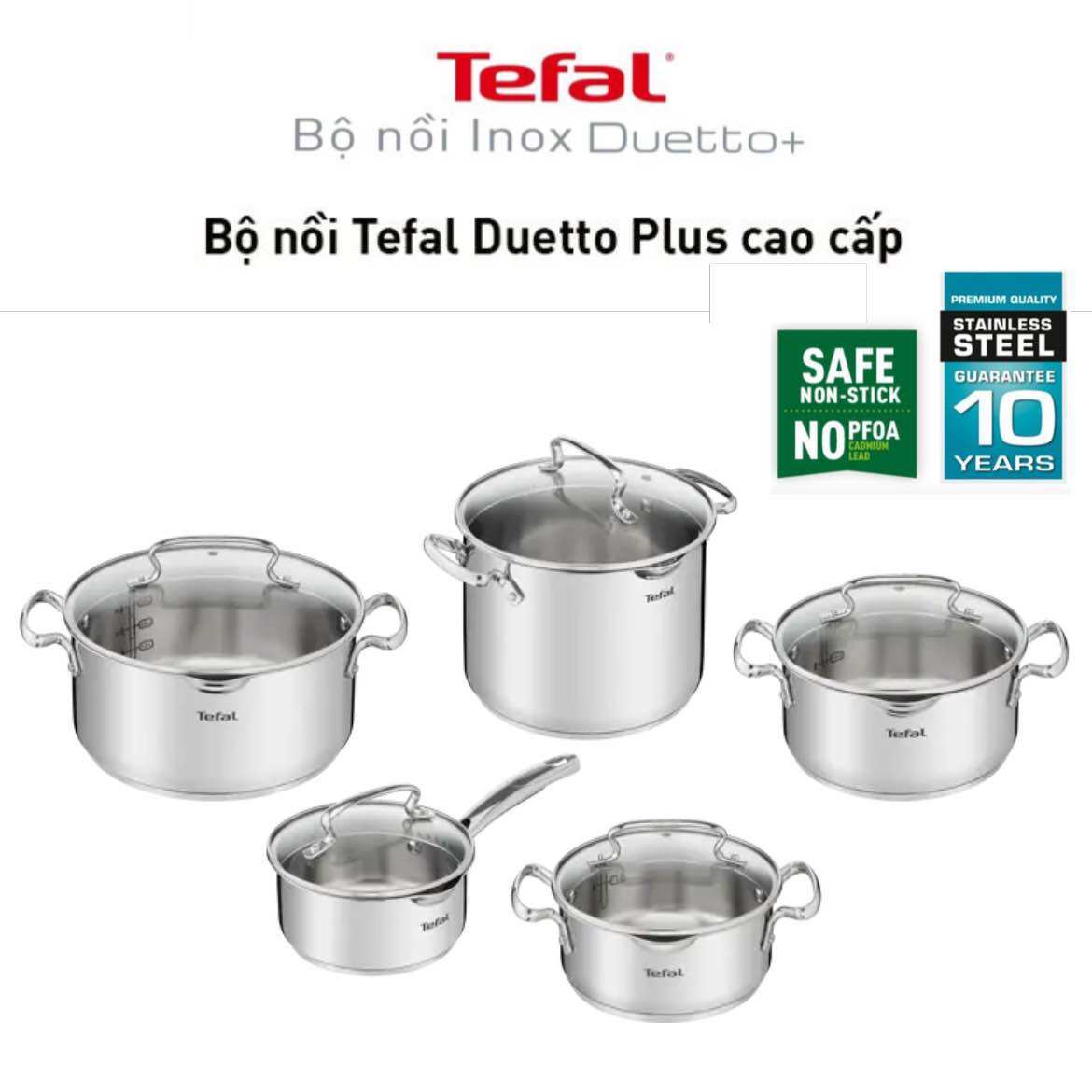 Nồi inox cao cấp 16cm/ 20cm/ 22cm/ 24cm/ 28cm tefal duetto plus
