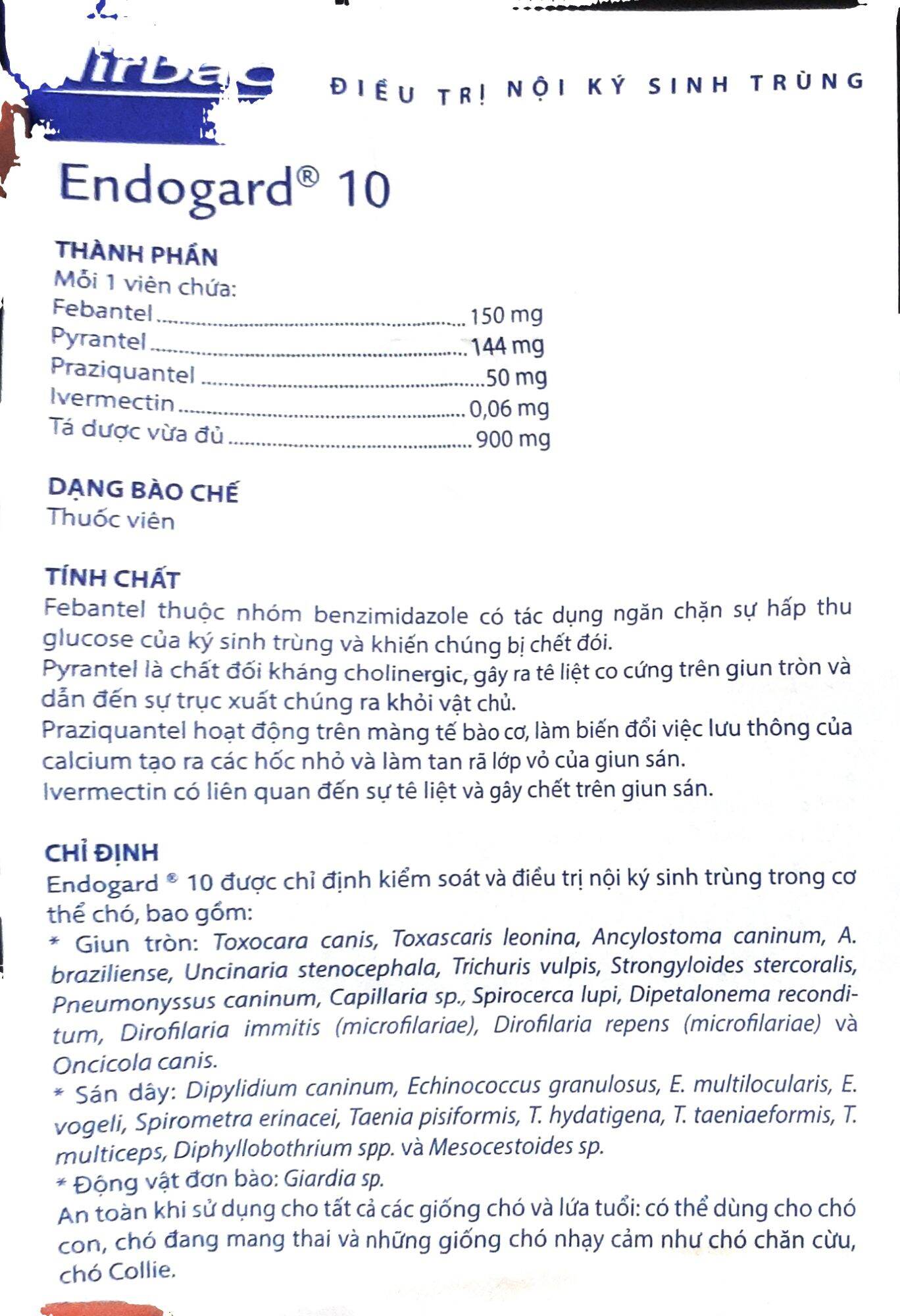 ENDOGARD tẩy giun sán, giun tim cho chó
