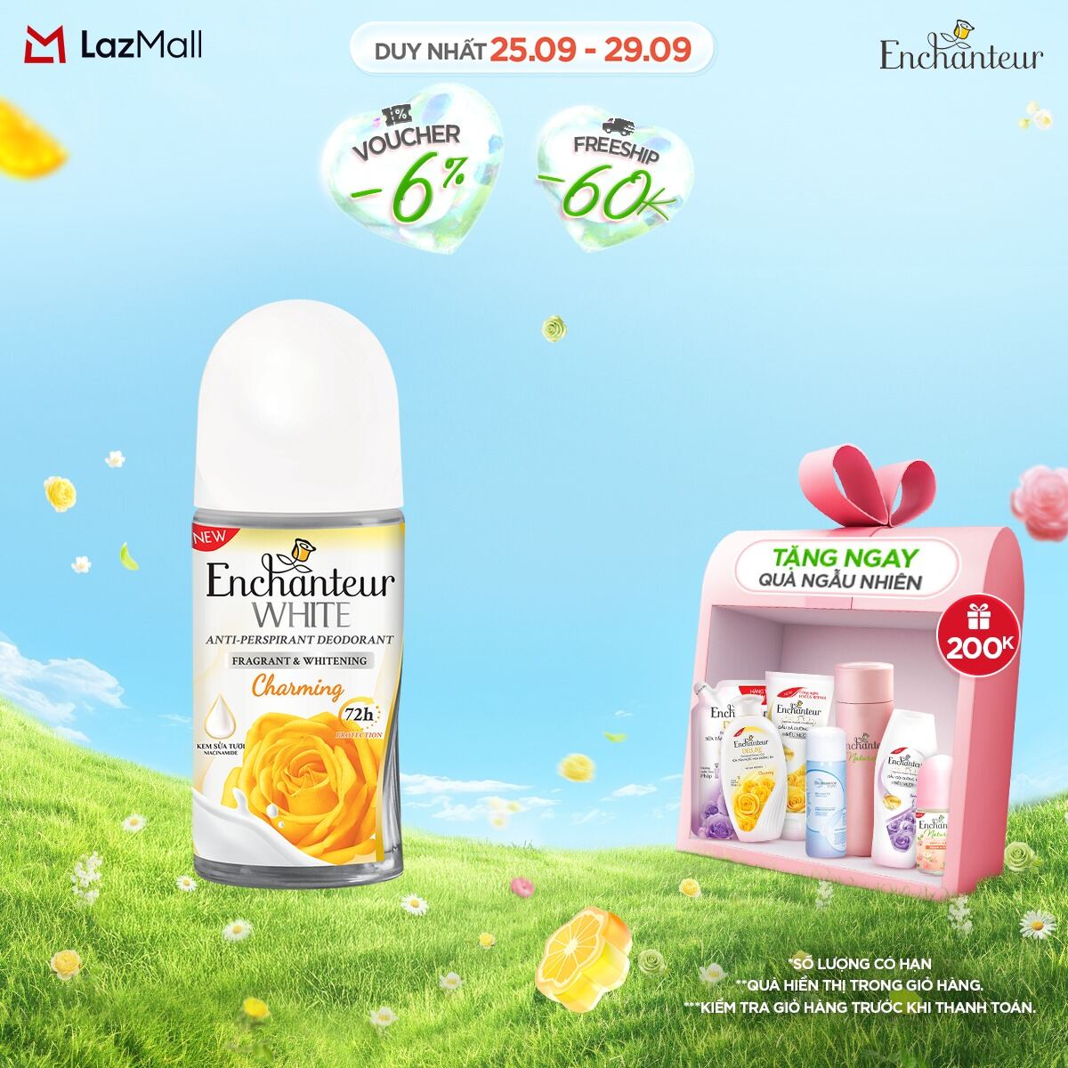 Lăn khử mùi nước hoa Enchanteur Charming/ Magic/ Romantic/ Sensation/Delightfull 50ml