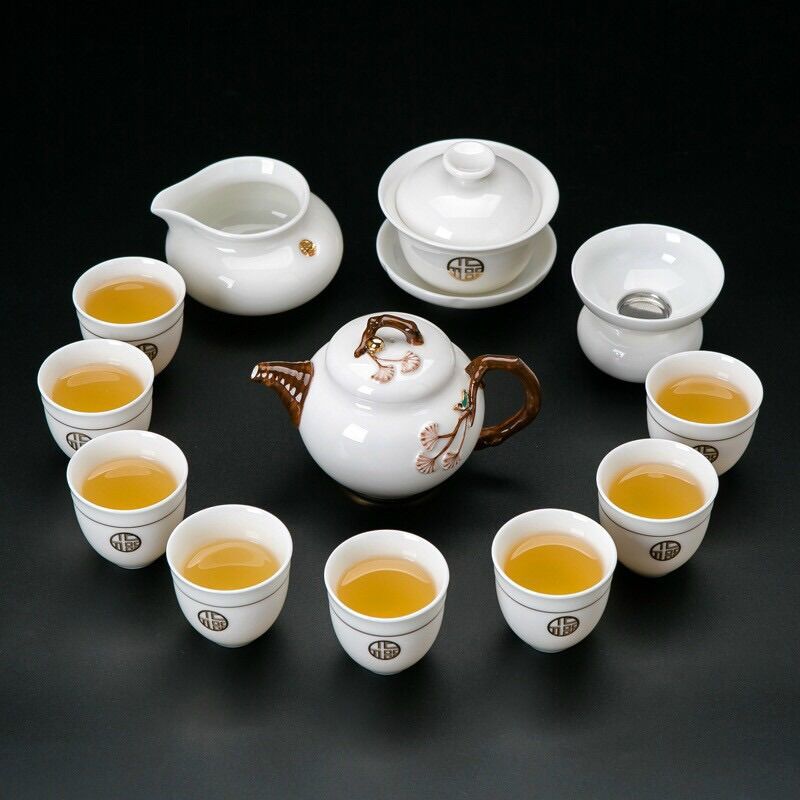 Bộ ấm trà, sứ Giang Tây men dầy mịn chống bám bẩn, họa tiết nổi, dùng để pha trà trang trí phòng khách, Ấm Chén Gia Dụng