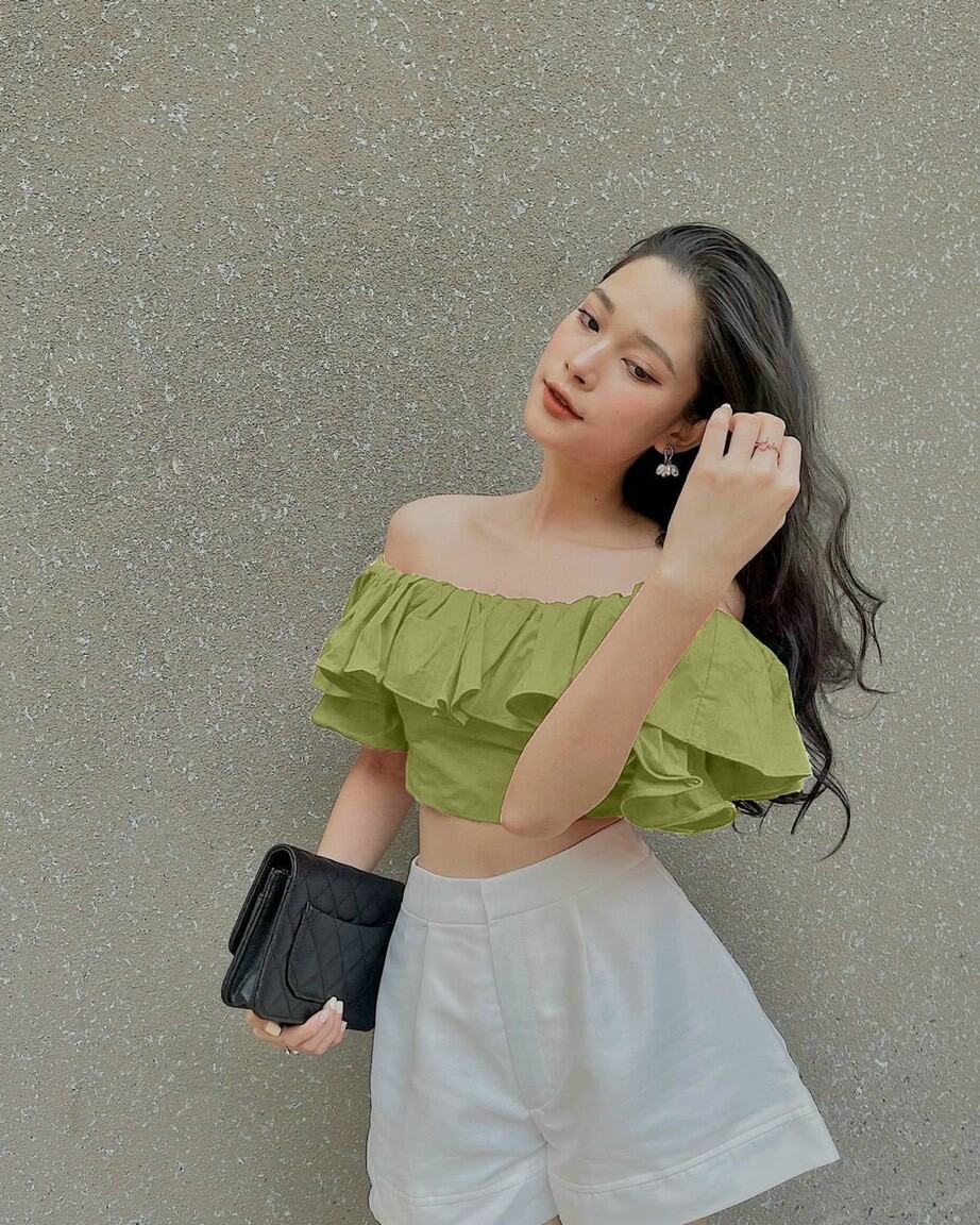 ÁO TRỄ VAI TAY XÒE, áo kiểu nữ, áo crotop, áo tiểu thư, THUẬN NGUYỄN