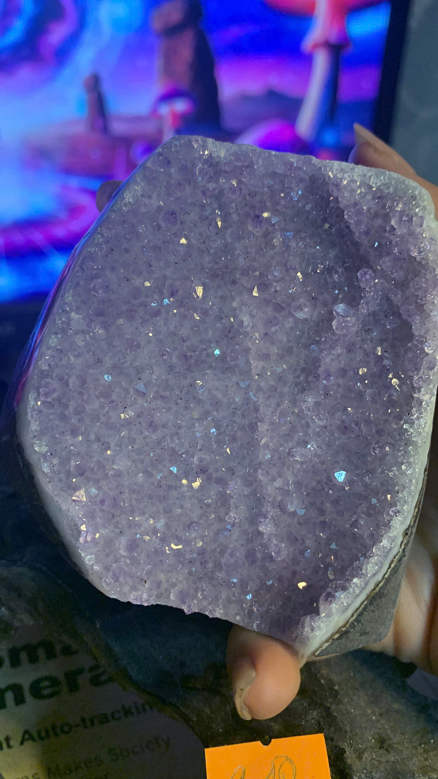 Hoa đá thạch anh tím tán sắc Uruguay Rainbow Aura Amethyst tự nhiên Vip AAA năng lượng luân xa 910