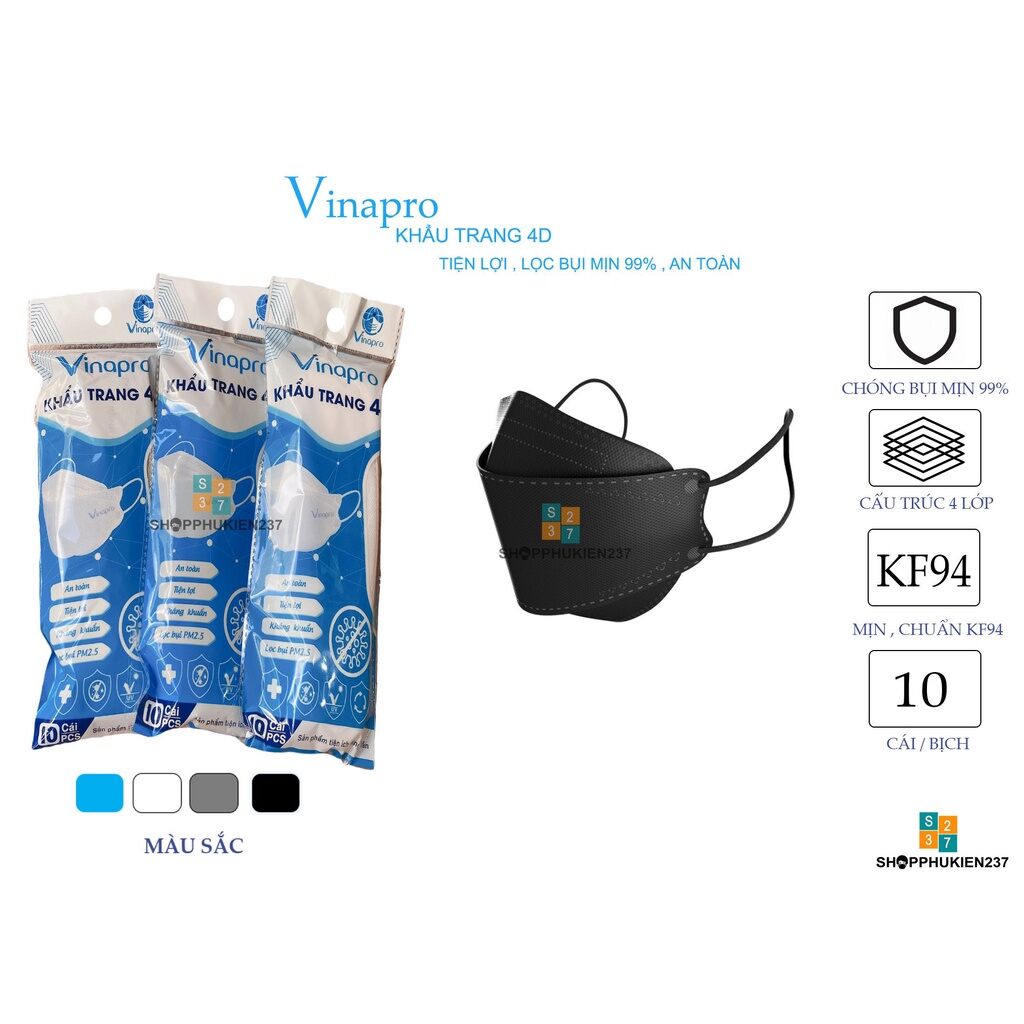 Khẩu Trang Kf94 Vinapro(1thùng 300c hàng kháng khuẩn cao cấp)