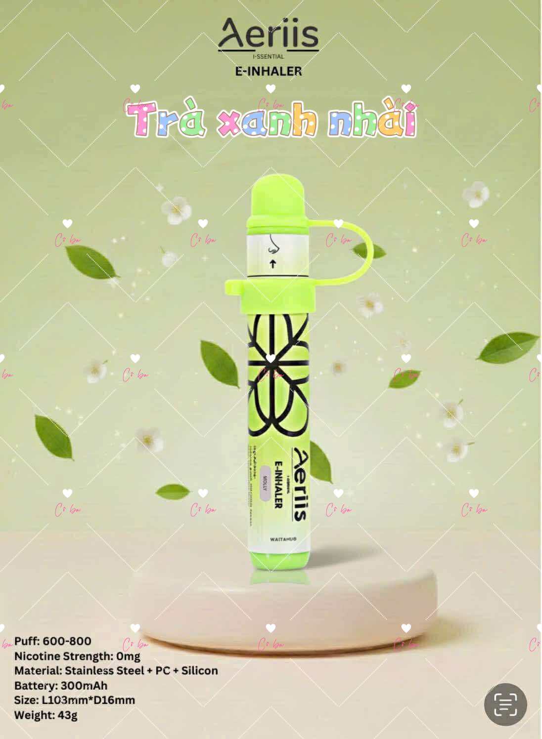 Ống hít mũi AERIIS ( ZUGE V2 ) hương vị tự nhiên không gây hại  có giấy chứng nhận  giúp tỉnh táo gi