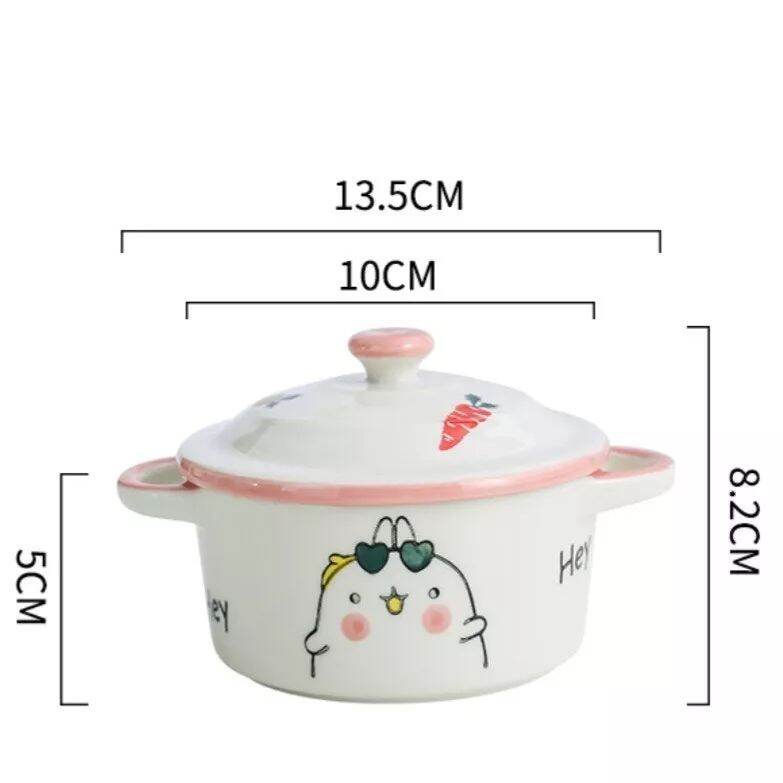 Bát sứ ,chén ăn dặm hình nồi họa tiết có nắp trữ thức ăn cho bé