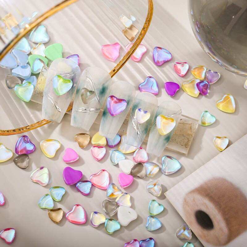 CHARM TRÁI TIM MIX MÀU GẮN NAIL ( SET 10 CÁI )