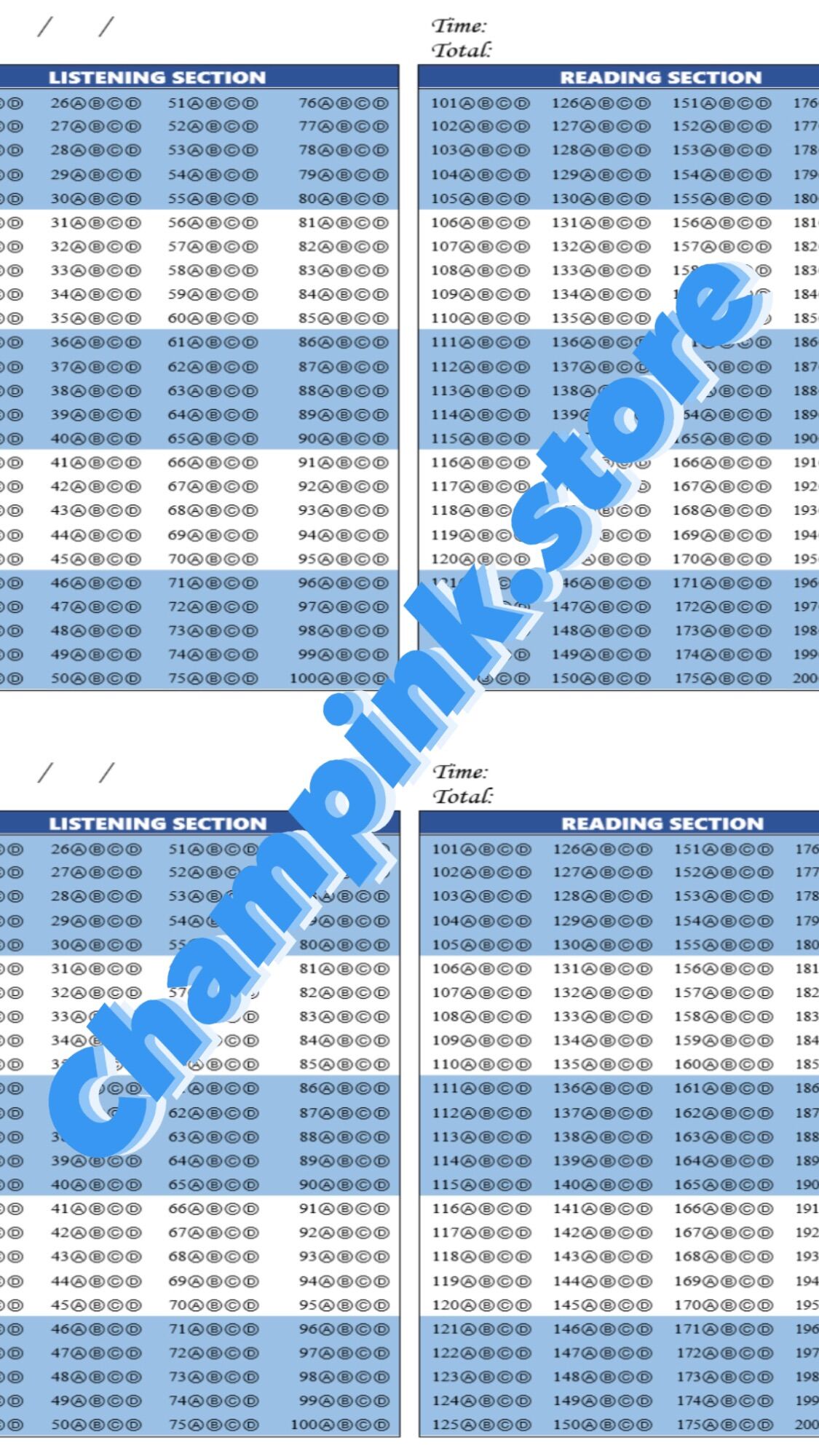 PHIẾU TRẮC NGHIỆM TOEIC MÀU PASTEL - 30 tờ