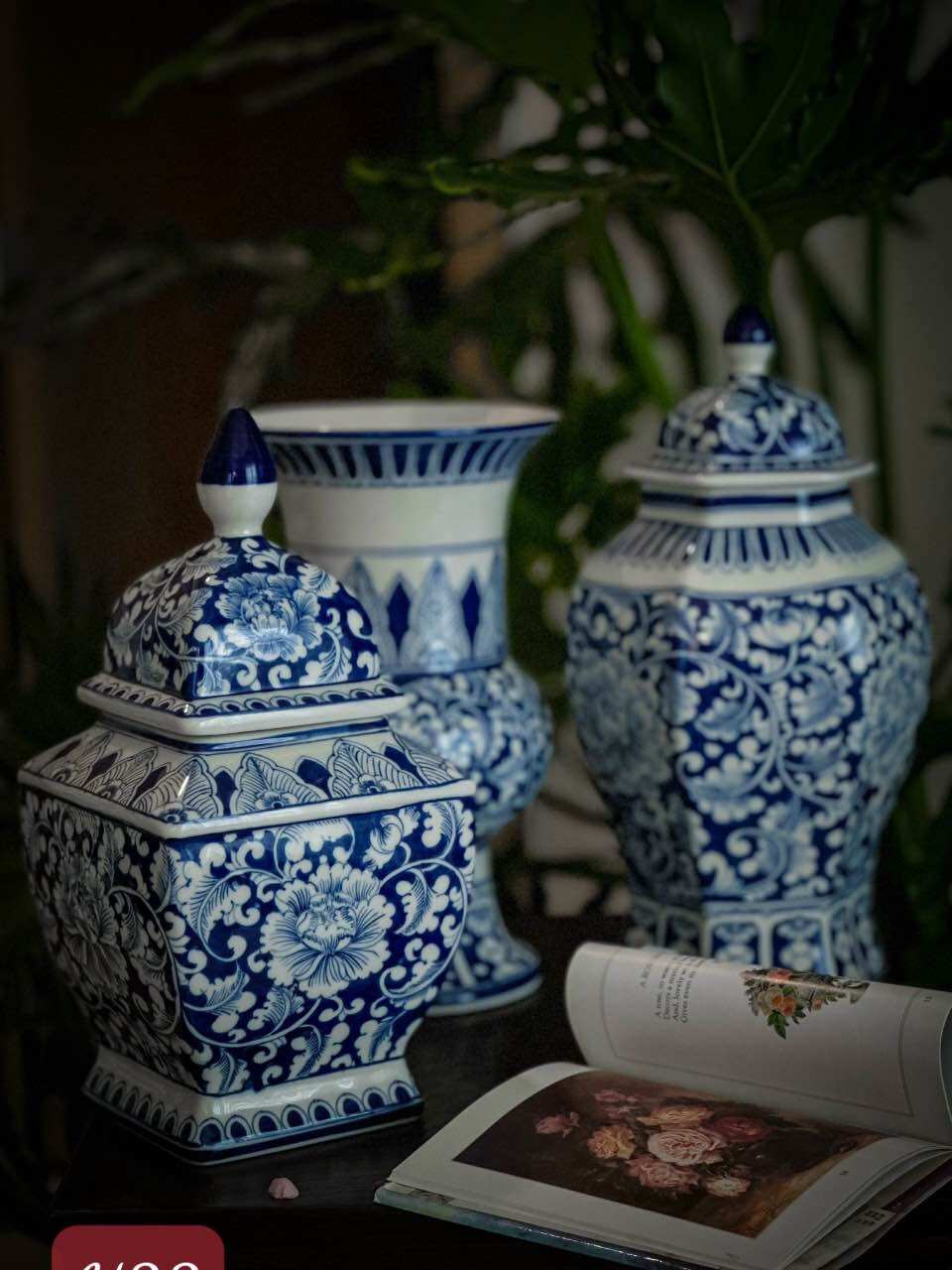 BÌNH CẮM HOA MEN LAM VẼ KĨ THỦ CÔNG GỐM SỨ BÁT TRÀNG.