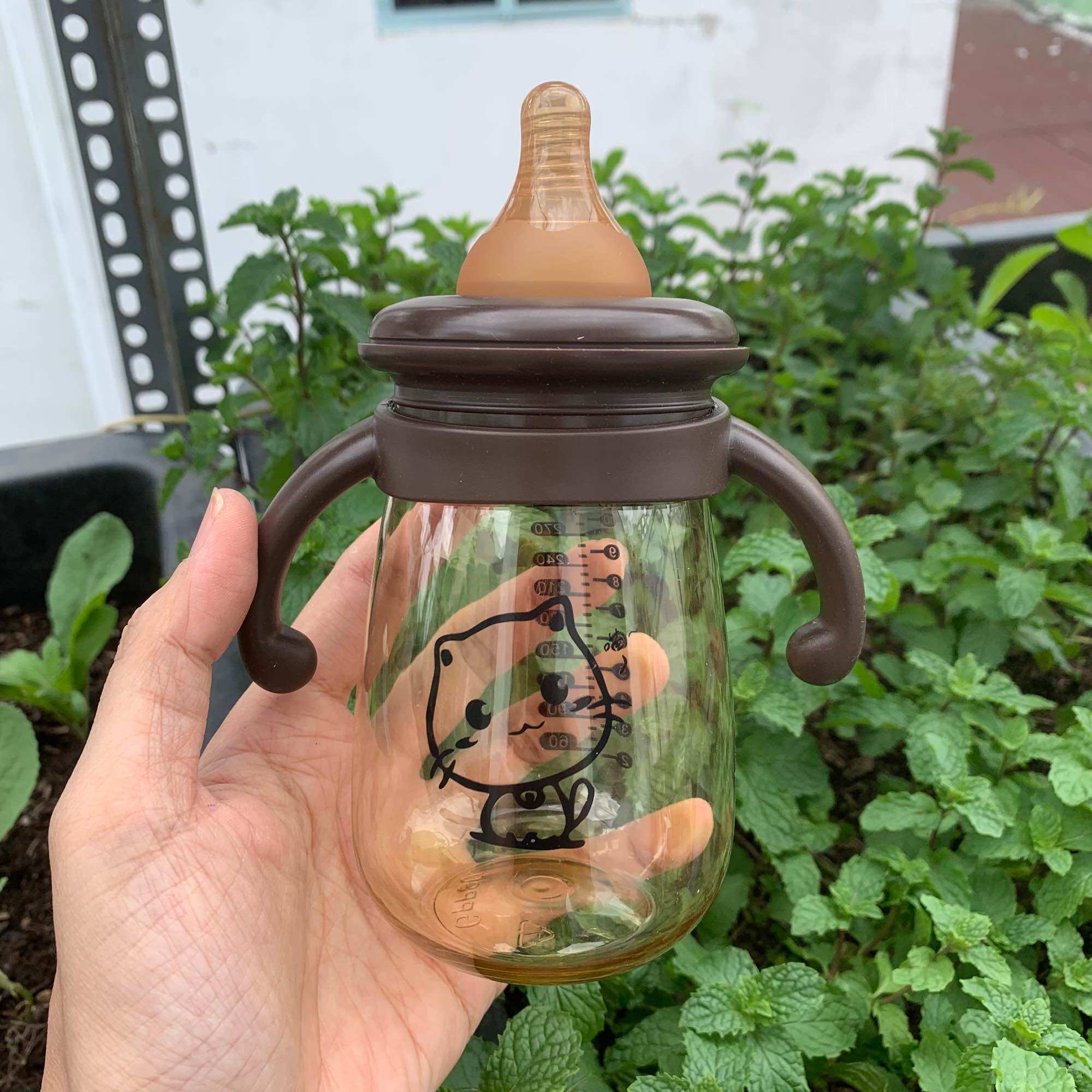 Bình sữa cổ rộng mèo kitty kèm van chống sặc 240/300ml