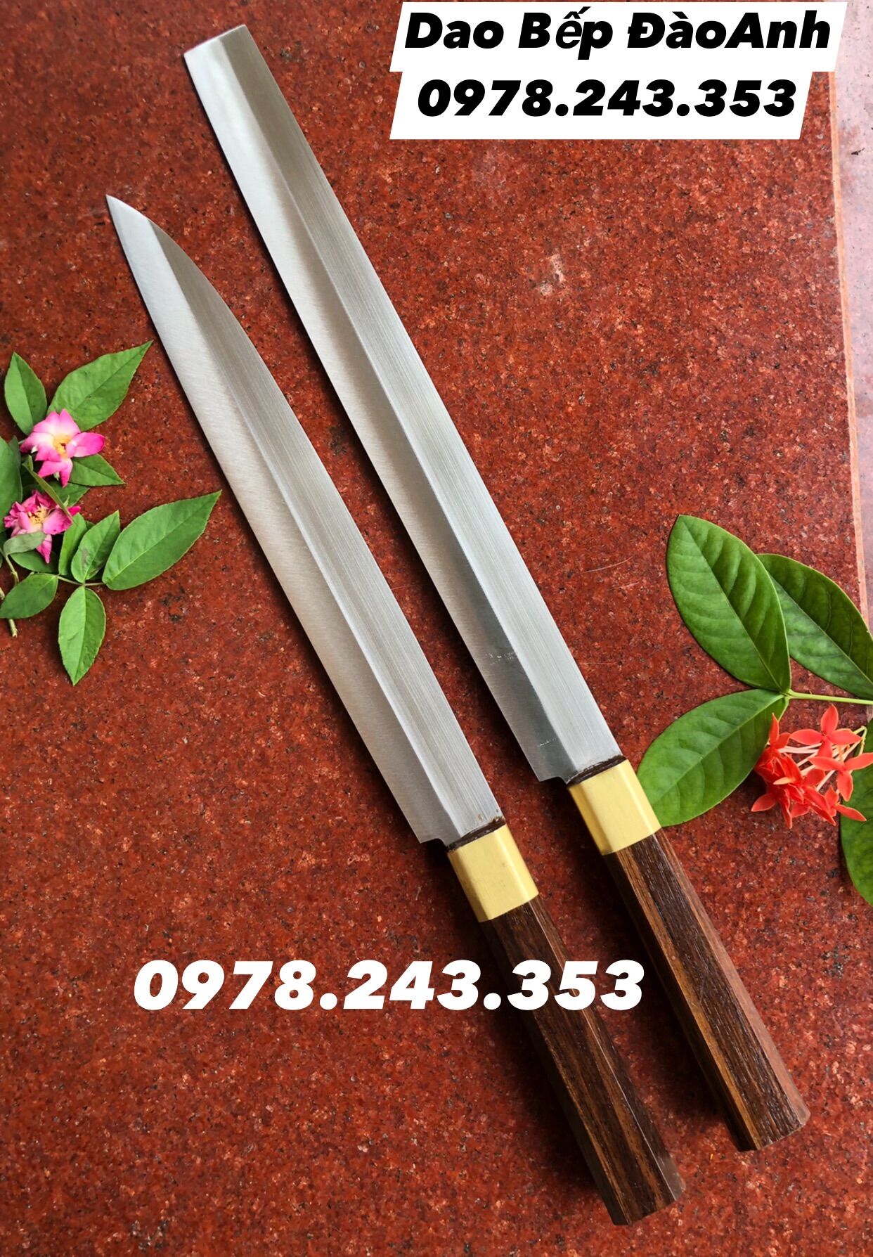 Dao sashimi thái lát cá không gỉ cán cẩm khâu đồng