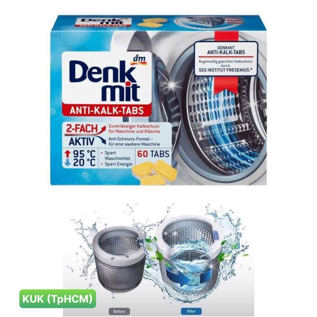 Hộp 60 viên tẩy lồng máy giặt DENKMIT chống bám cặn lồng giặt.