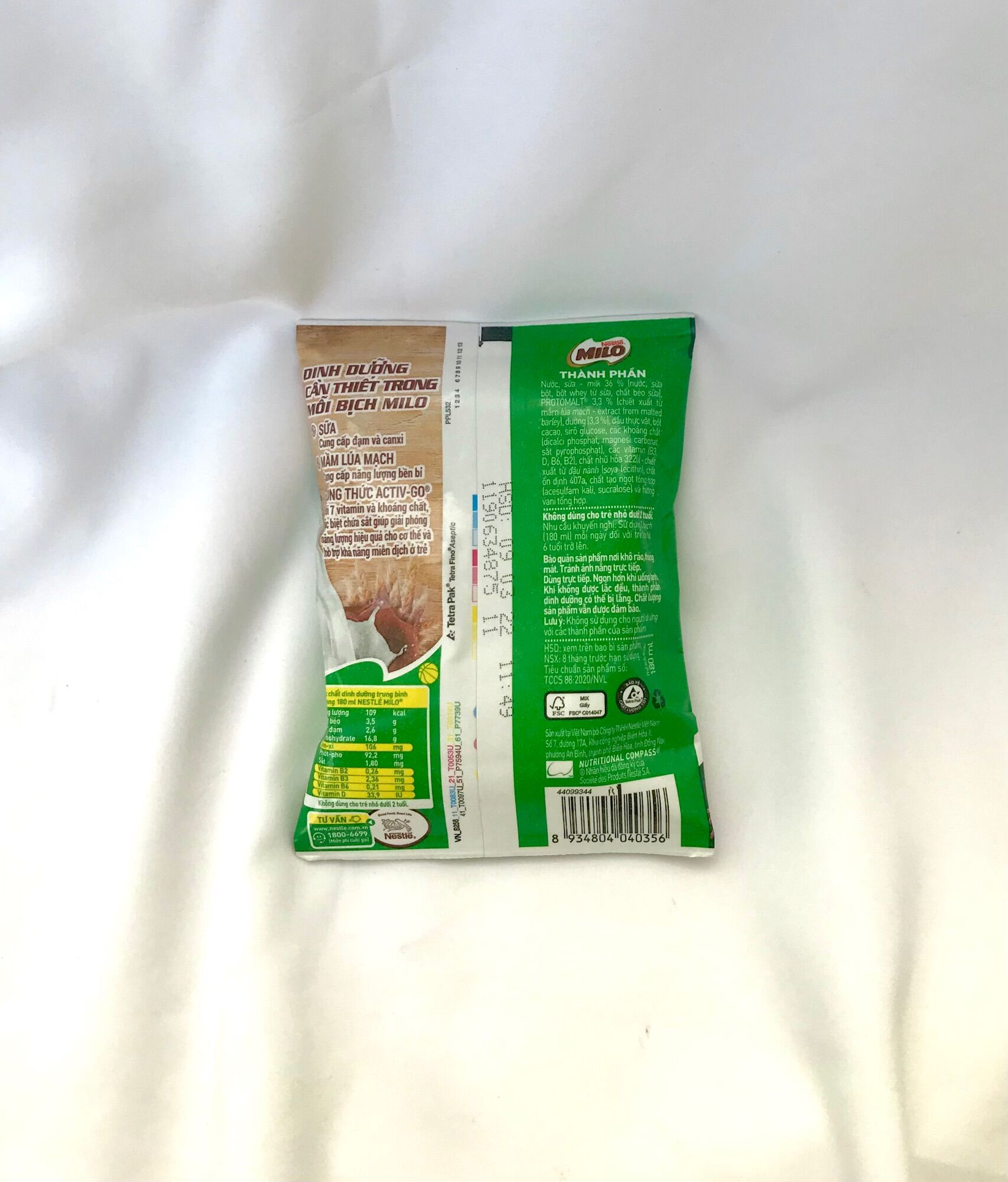 Thùng sữa Milo bịch uống liền 180ml 48 bịch