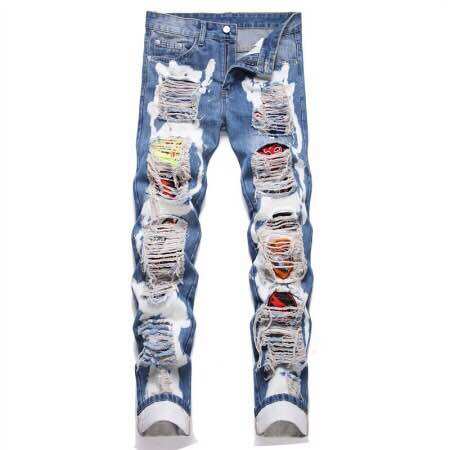 Quần jeans rách chắp vá không co giãn dành cho nam Quần ống suông vừa vặn