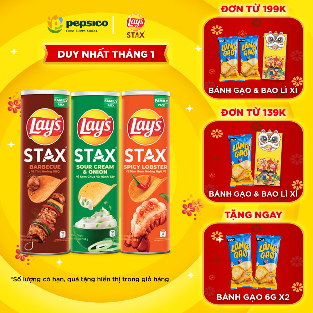 [Vị Ngẫu Nhiên] Combo 3 Ống Bánh khoai tây LAYS STAX 150G Mix vị Tự Nhiên/Tôm Hùm Nướng/Kem Chua Hàn