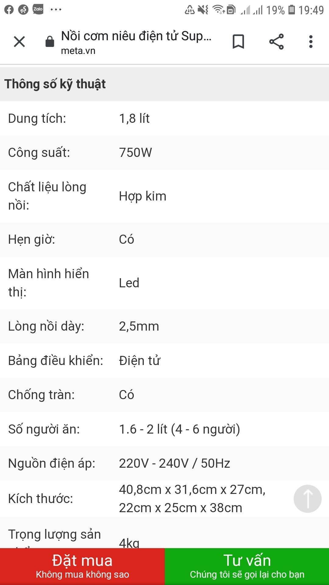 Nồi cơm điện Supor 1.8 lit