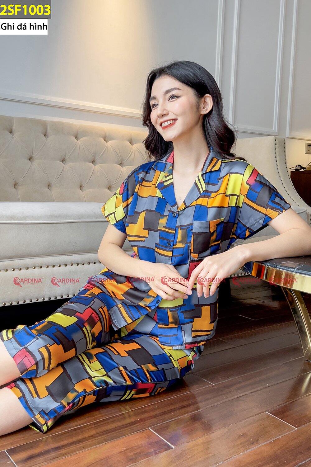 Bộ pijama lụa satin Nhật  họa tiết lửng