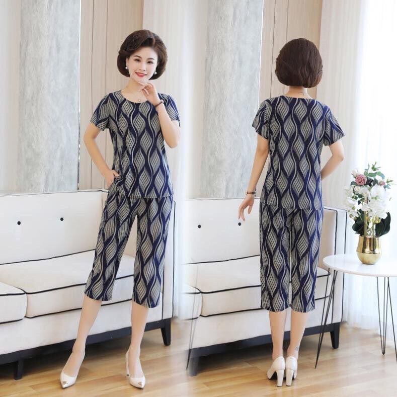 Bộ mặc nhà thun lạnh trung niên co giãn cực mát
