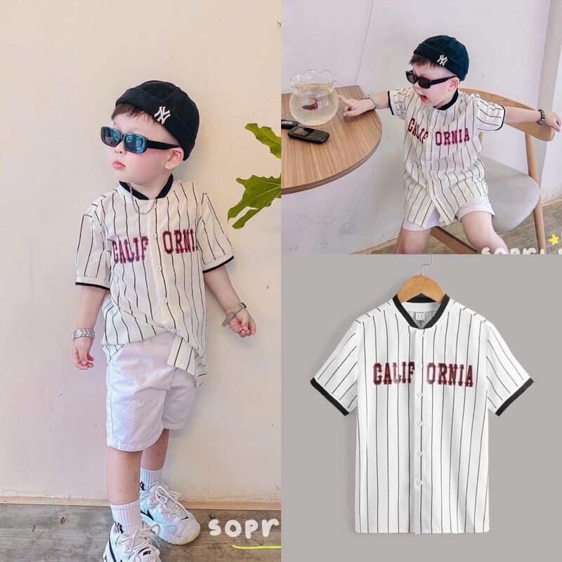 Áo sơ mi cổ trụ california cổ trụ bé trai