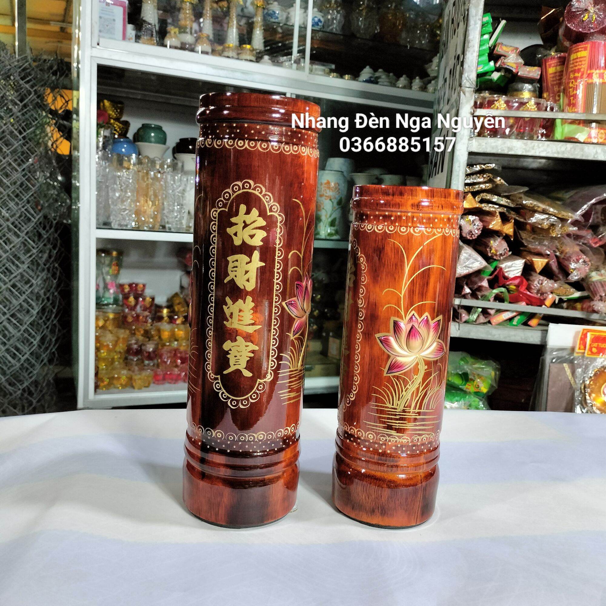 Ống đựng nhang bằng gỗ hoạ tiết nhiều size