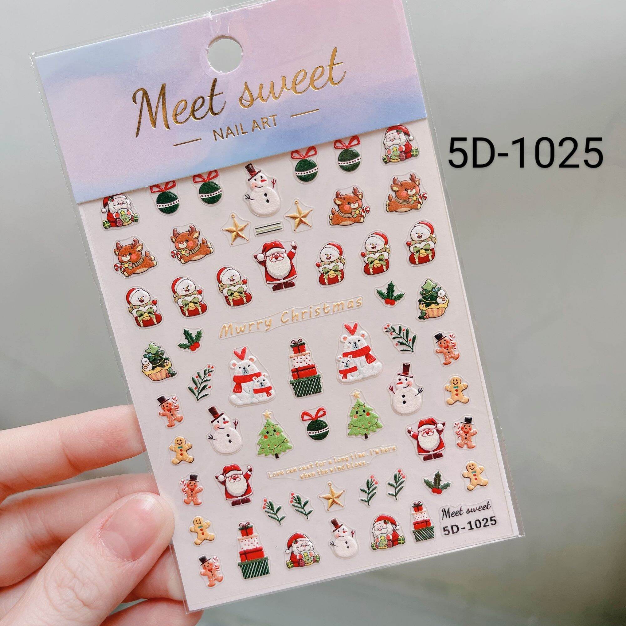 Sticker dán móng tay nail Noel giáng sinh 5D lụa trang trí móng tay