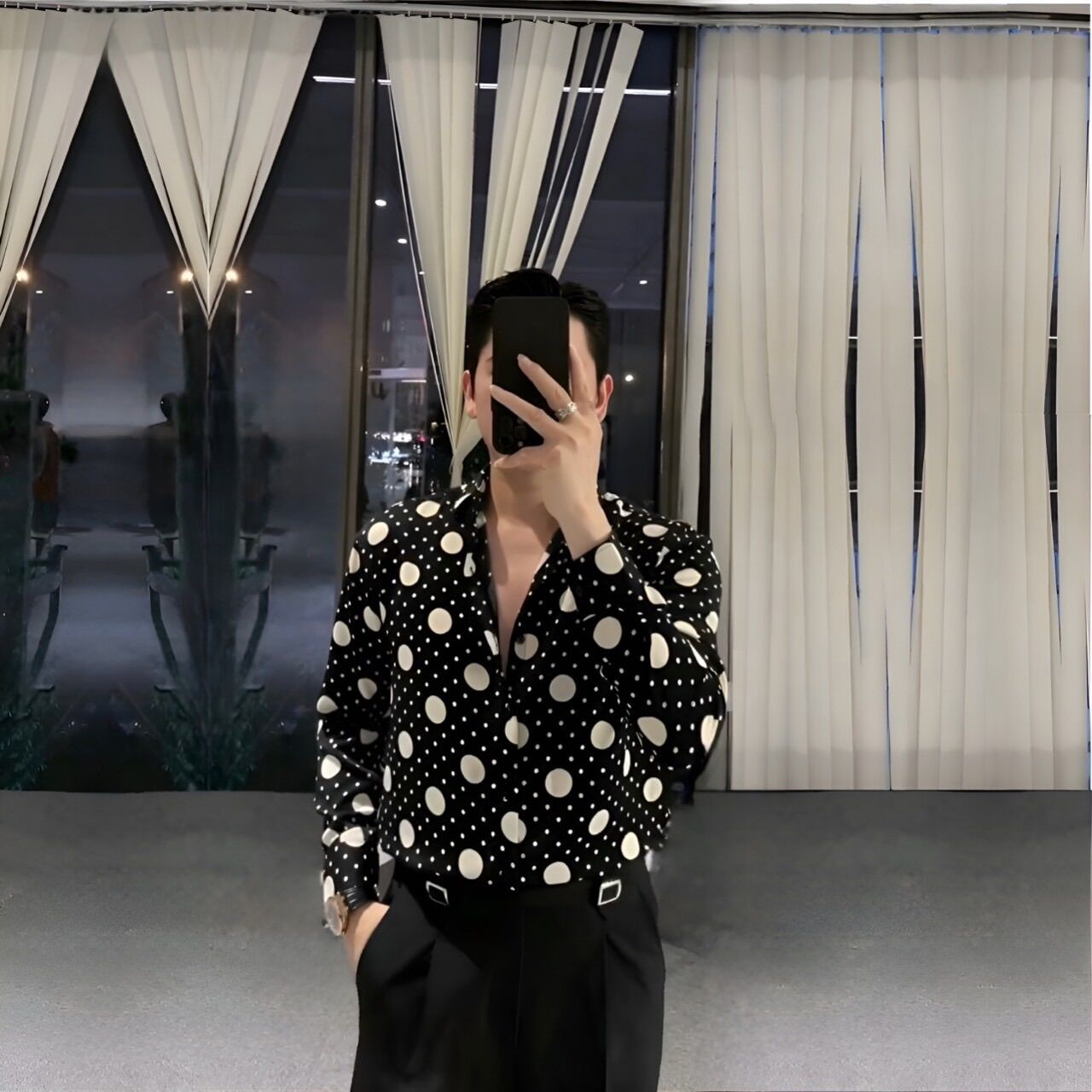 Sơ mi nam hoa tiet tay dai  lụa cao cấp
