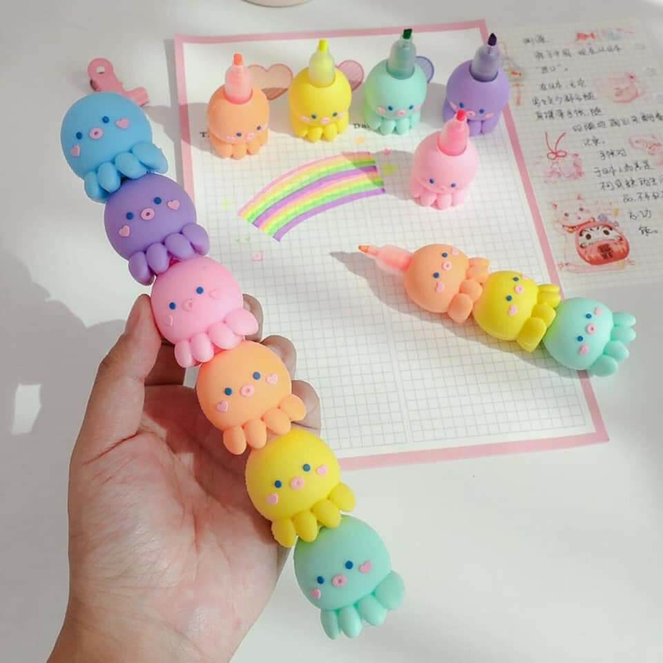 Bút dạ quang bạch tuộc 5 màu + 1 nắp