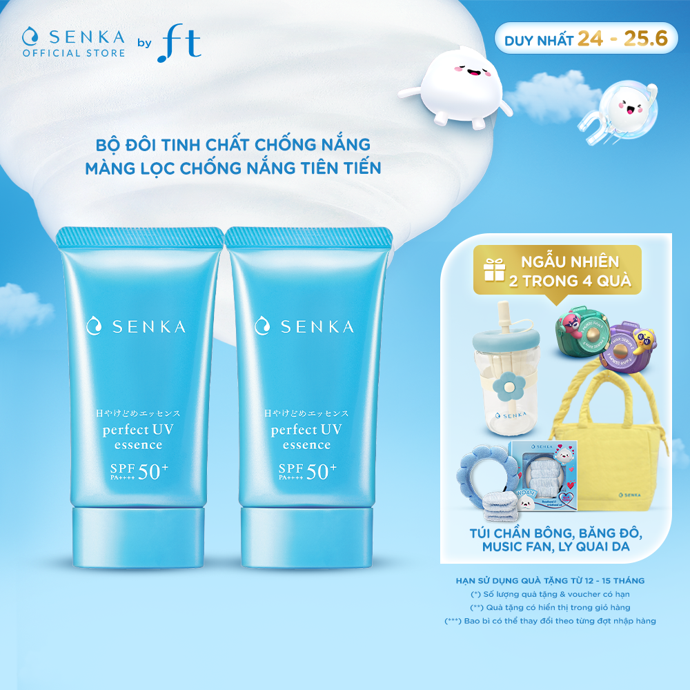 Bộ 02 Kem chống nắng NÂNG TÔNG dạng tinh chất Senka Perfect UV Essence 50g