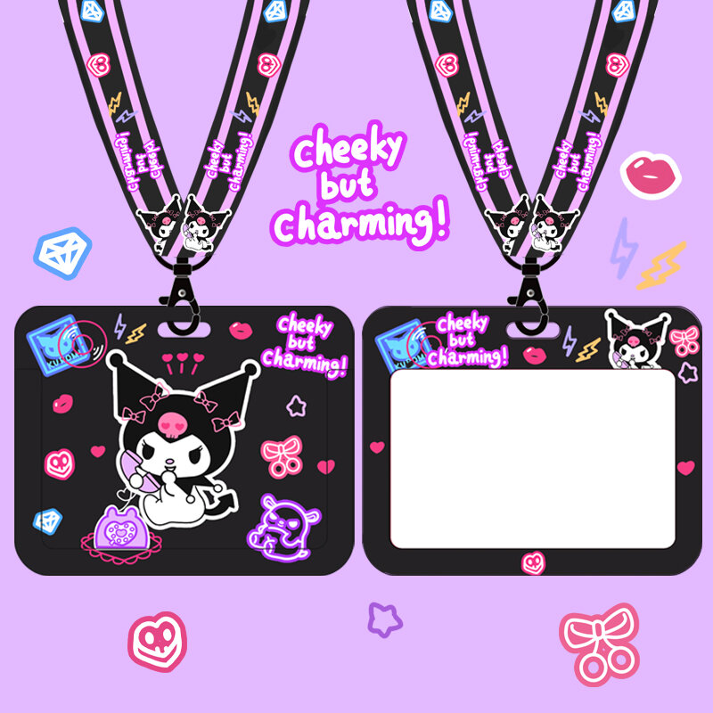 Kuromi Card Cover Horizontal School Card Bus Subway Certificate Holder Work Permit Neck Rope Shuttle Kindergarten Card