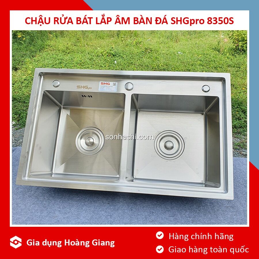 Bồn rửa bát shgpro 8350s inox 304 thiết kế 2 tầng lắp âm bàn đá