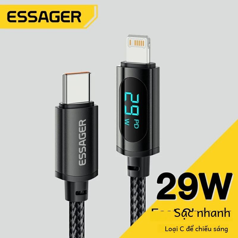 Cáp USB Type C To Lightning Essager Sạc Nhanh PD 29W Dây Sạc Có Đèn LED Chỉ Thị Cho iPhone 14/13/12/11 Pro Max/XS/Xr iPad MacBook