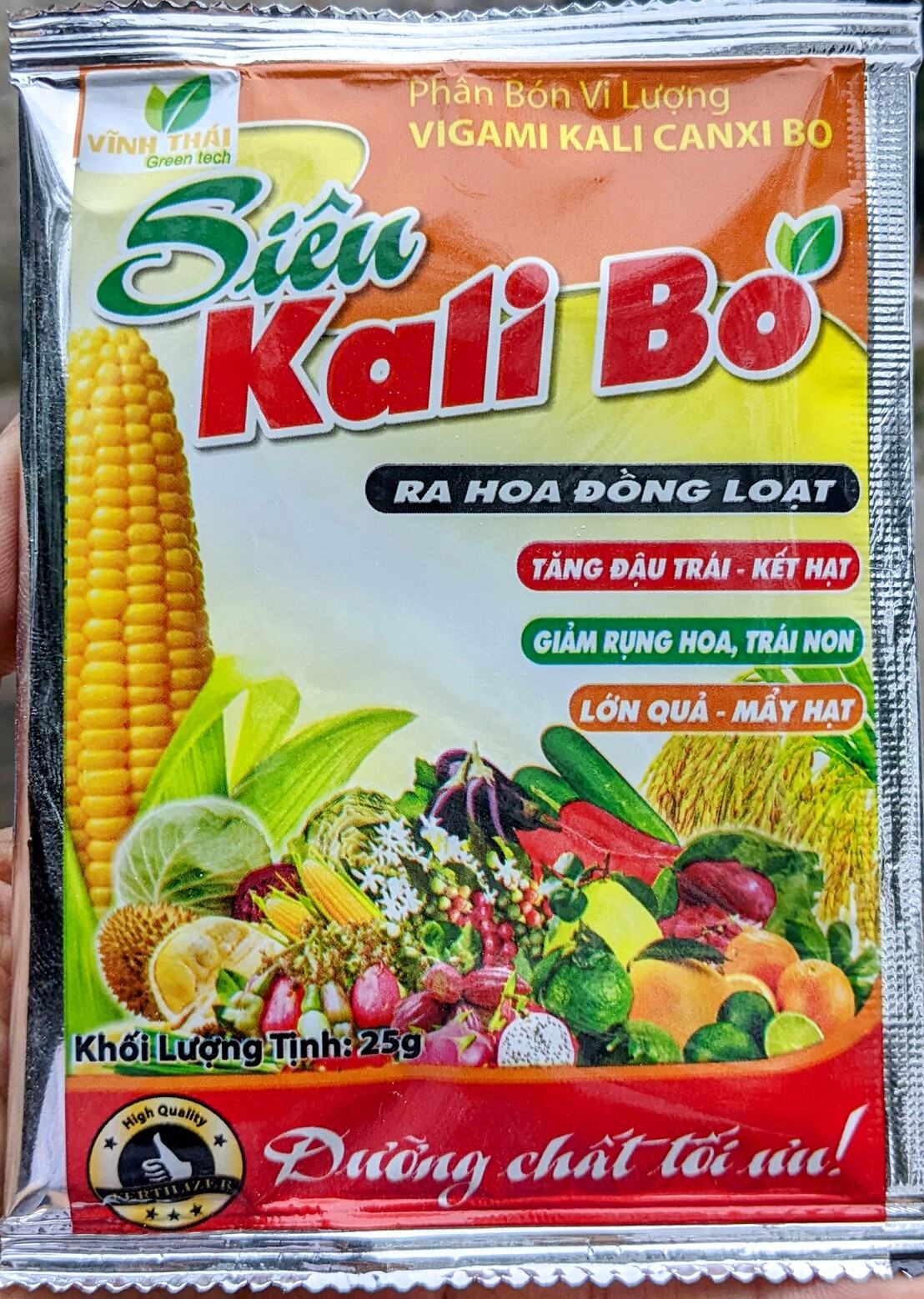 Phân bón Kali canxi bo(gói 25g) kích thích ra hoa đậu quả, To trái, lớn trái, chắc quả, ngọt quả