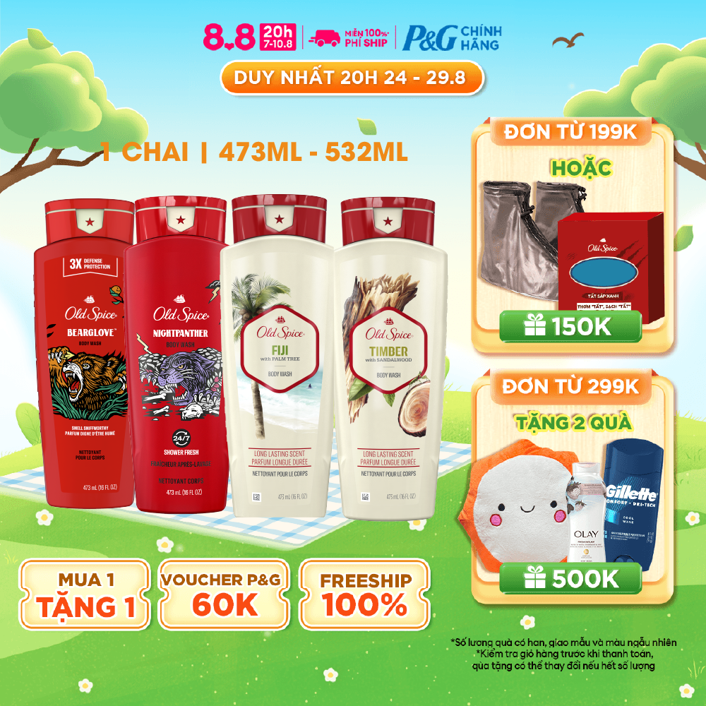 Sữa tắm old spice chai 473ml/532ml nhiều mùi hương timber/ wolfthorn/ beargloves/ fiji - nhập khẩu mỹ