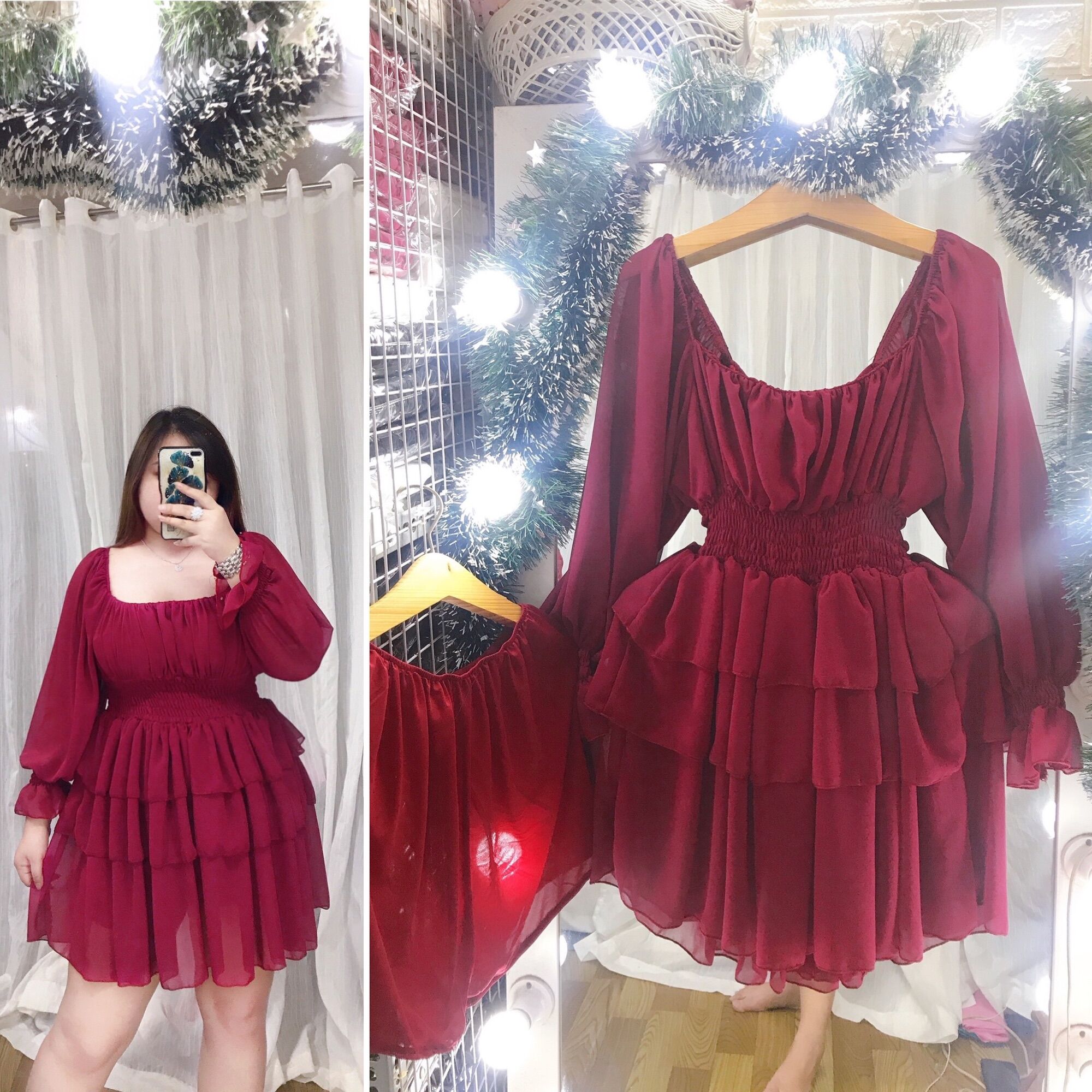 [Bigsize 60-85kg] Đầm nhún ngực 3 tầng (kèm 1 lót quần rời y hình)