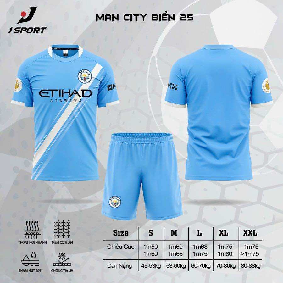 Bộ Quần áo Đá bóng CLB MAN CITY 2023-2024-2025, Đồ đá banh CLB MAN CITY 23-24-25 nhiều màu